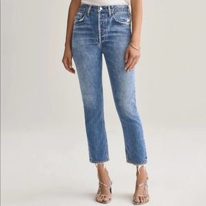 AGOLDE Riley High Rise Straight Crop Denim Jeans 33 Frequency